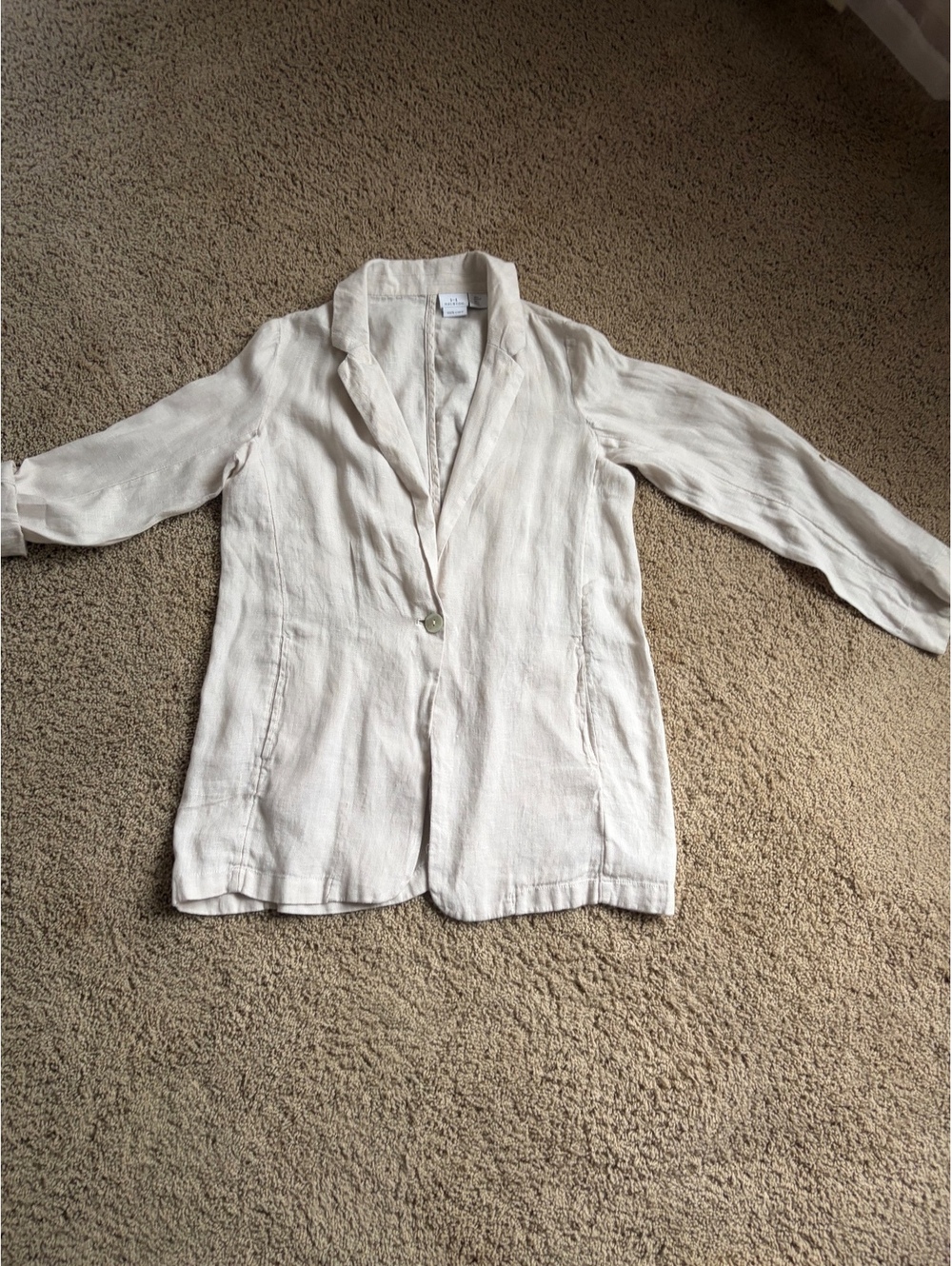 Women's H by Halston linen blazer single-button closure roll-tab sleeves cream L